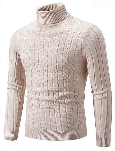  Herren Rollkragenpulli Pullover Rollkragenpullover für Herren Gedrehtes Stricken Strick Feste Farbe Rollkragen Stilvoll Vintage-Stil Täglich Verabredung Bekleidung Herbst Winter Karamell Schwarz M L