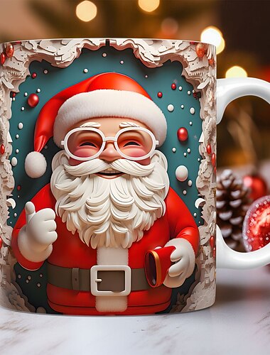  vánoční dárkový hrnek 3d iluze Santa Claus - keramický šálek na kávu, vánoční dárek - slavnostní a jedinečný 330 ml/11,2 oz