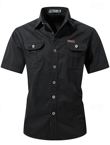  Homens Camisa Social camisa de verão Camisa casual camisa de botão Camisa de carga Azul denim Preto Amarelo Vermelho Caqui Manga Curta Tecido Colarinho de Camisa Férias Havaiana Bolsos Roupa 100