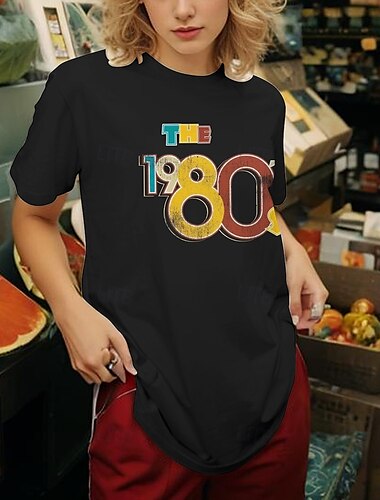  retro vintage t-shirt basic tee jaren '80 voor dames volwassenen hot stamping party casual dagelijkse katoenmix