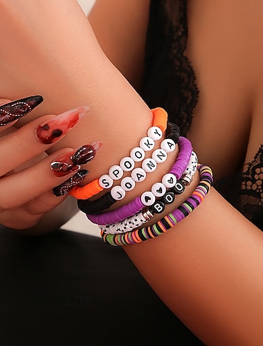  4 piezas Mujer Brazalete de Cuentas Pulseras de la vendimia Cuentas Forma de Alfabeto Punk Vintage Moda Personalizado Elegante El plastico Pulsera pulsera 1# / 2# / 3# Para Fiesta Víspera de Todos