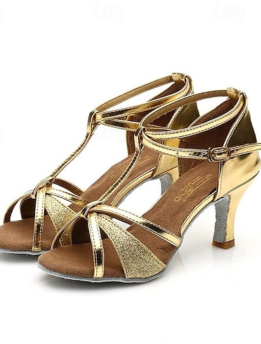  sandales de danse à paillettes dorées pour femmes avec bride à la cheville et talon haut - parfaites pour la danse de salon et la danse latine