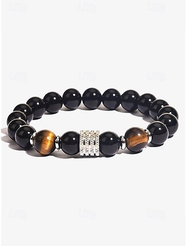  Herrenarmband aus Naturstein und Edelstahlperlen - Tigerauge und schwarzer Onyx - stilvolles und langlebiges Accessoire
