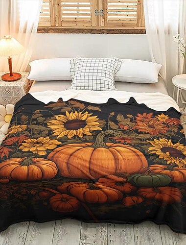  decoração de halloween jack o' lantern abóbora cobertor - lã macia e aconchegante com design festivo de abóbora - perfeito para decoração de halloween e para se manter aquecido