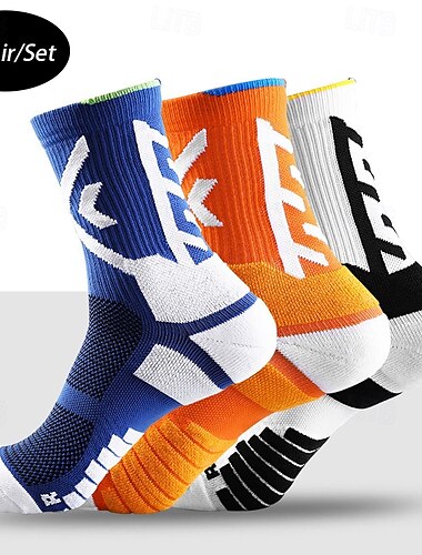 3 pares Hombre Calcetines de senderismo Calcetas Transpirable Suave Eslático Cómodo Al aire libre Retazos Nailon Azul + Blanco + Negro Naranja+Verde+Azul Azul+Naranja+Blanco para Caza Ciclismo