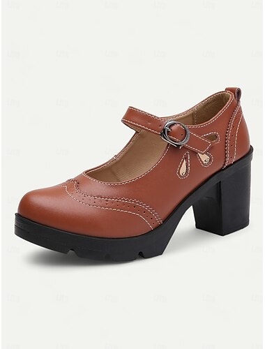  chaussures à talons épais Mary Jane noires et blanches vintage pour femmes - style brogue rétro pour le bureau et les tenues décontractées