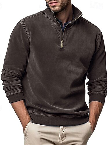  Hombre Sudadera Sudadera con un cuarto de cremallera Negro Verde Ejército Azul Real Marrón Caqui Media cremallera Plano Media Cremallera Deporte Diario Festivos Poliéster Ropa de calle Básico Casual