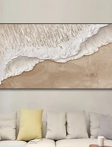  Peintures à l'huile épaisses faites à la main sur toile avec vagues de l'océan, image aux tons de terre, peinture marron, art mural texturé, art mural, canapé, sans cadre