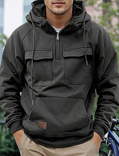  Hombre Sudadera Sudadera con capucha y cremallera de un cuarto Sudadera táctica con capucha Táctico Rojo tinto Negro Vino Verde Ejército Azul Marino Con Capucha Plano Bolsillo Táctico Deporte Diario