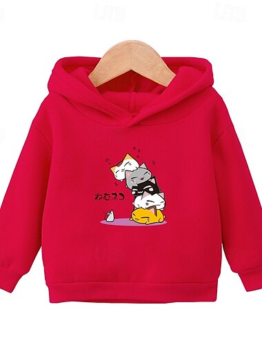  Jungen Mädchen 3D Karikatur Katze Kapuzenshirt Langarm Herbst Winter Modisch Basic kinderkleidung 4-7 Jahre Mit Kapuze Outdoor Casual Täglich Regular Fit