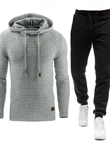  Voor heren Trui met capuchon Trainingspak sweatsuit Abrikoos Zwart Wit Leger Groen Rood Capuchon Effen 2-stuks Sport & Outdoor Dagelijks Feestdagen Streetwear Basic Casual Lente & Herfst Kleding