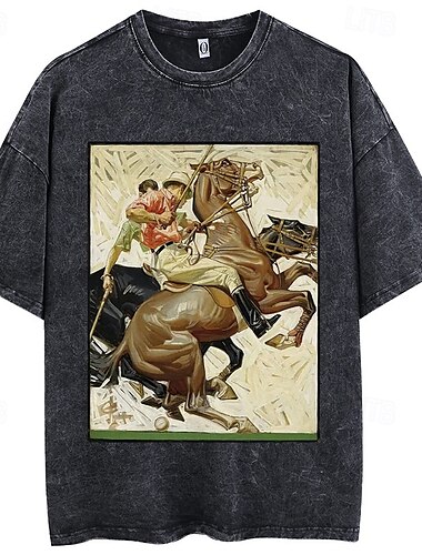  Vintage-Illustration T-Shirt-Ärmel Übergroßes Acid Washed T-Shirt Bedruckt Grafik Für Paar Herren Damen Erwachsene Säurewäsche Casual