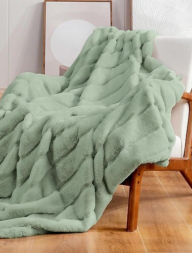  Decke luxuriöse weiche Kaninchen-Plüschdecke gestreifte Decke Wohndekoration Sofabezug Decke kleine Decke