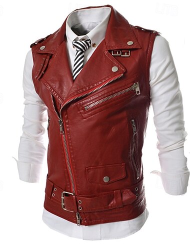  Homme Gilet Gilet en cuir du quotidien Rendez-vous Vacances Mode Décontractées Printemps & Automne Poche Polyester Confortable Plein fermeture Éclair Revers Standard Noir Blanche Rouge Gilet