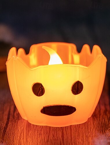  Halloween-Kürbislichter mit flackerndem LED-Kerzenlicht, Halloween-Jack-o-Lantern-Schneekumpel-Ornament für Schreibtisch und Garten, die Denkerstatue, Regenbogen-Party-Anzieh-Requisiten, 6/12 Stück