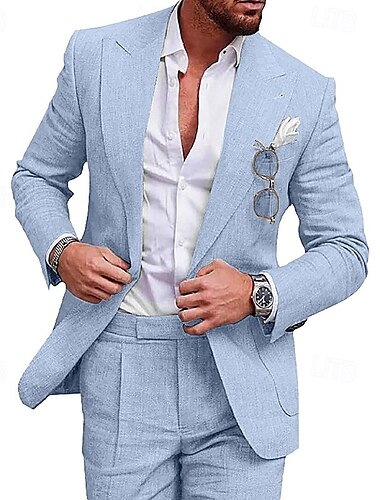  Herrenanzug aus Leinen für Strandhochzeiten, Sommeranzug, einfarbig, 2-teilig, maßgeschneidert, ein Knopf, Champagner-Beige