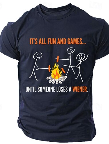  Miesten graafinen t-paita Hauska leirintäsanaleikki design - 'Kaikki on hauskaa ja pelejä kunnes joku menettää makkaran' lyhyet hihat