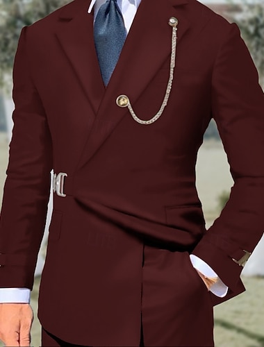  Strand Bruiloft Kostuums Zwart Roze Effen Kleur Slim Fit 2 Delig Enkelgeknoopt
