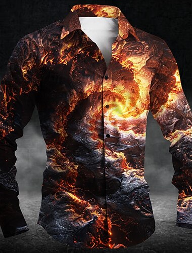  Pop art Informale Per uomo Camicia con bottoni Manica lunga Da sera Giornaliero Autunno Inverno Primavera estate Colletto Abbottonare Stampa 3D Sottile Giallo Poliestere