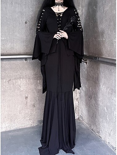  Punk & Gothic Kleid Hexe Morticia Addams Einfarbig Damen Fantasie Walpurgisnacht Halloween Karneval Party / Abend Erwachsene Kleid