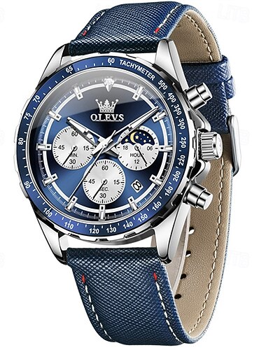  Nouvelle Montre de Ceinture Olevs pour Hommes avec Calendrier Phase de Lune Affichage Lumineux Aiguilles de Mode Tendance Montre Quartz Étanche et Montres de Loisirs Sportives