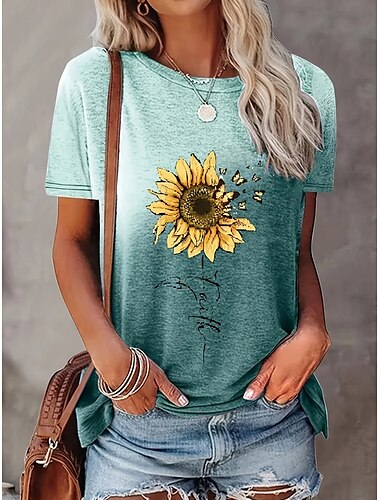  Damen T Shirt Schmetterling Bühnenlicht vielfarbig Brautkleider schlicht Kurzarm Rundhalsausschnitt Normale Oberteile Täglich Bedruckt Purpur Grün Grau Sommer