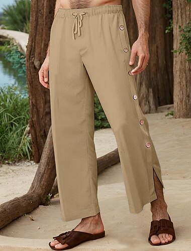  40 % Leinen Herren Leinenhose Hose Hosen Sommerhosen Kordelzug Elastische Taille Seitentaste Glatt Atmungsaktiv Komfortabel Büro / Geschäftlich Täglich Urlaub Klassisch Brautkleider schlicht Schwarz