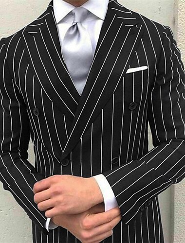  Herren Hochzeitsanzüge Schwarz Burgunder Fashion Business Gestreift Übergröße 2-teilig Doppelreiher Sechs-Knöpfe