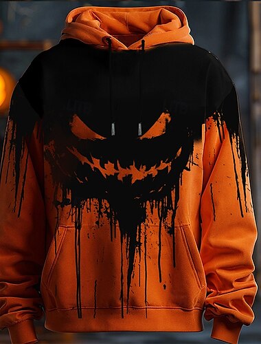  Kürbis Herren Modisch 3D-Druck Hoodie Sweatshirt Kapuze Halloween Hoodies Orange Mit Kapuze Tasche 3D-Druck Herbst Winter Designer Kapuzenpullover