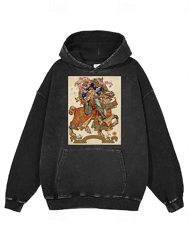  Vintage-Illustration Kapuzenshirt Bedruckt Vordertasche Grafik Für Paar Herren Damen Erwachsene Maskerade Heißprägen Casual