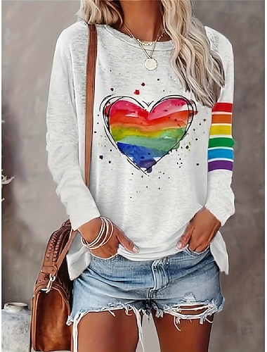 dames t-shirt casual print lange mouw normale tops ronde hals dagelijks wit lente&amp;  val
