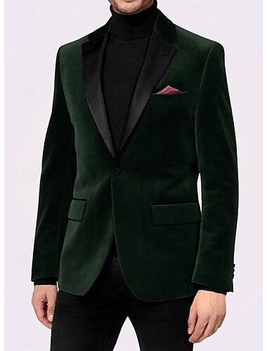  Herren Blazer-Jacke Smoking Vintage Party Samt Patchwork Einfarbig Blazer Burgunderrot Grün Weite Passform