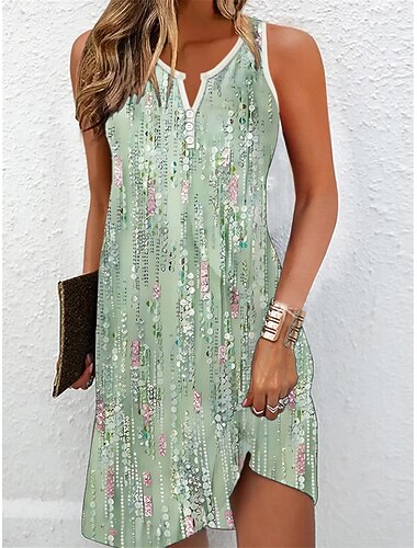  Damen Mini Kleid Petite Kleid T-Shirt Kleid Tee Kleid Sonnenkleid Sommer Kleid Aktive Mode Streetwear Outdoor Urlaub Freizeit Reguläre Passform Druck Ärmellos Split-Ausschnitt Lila Grün Sommer