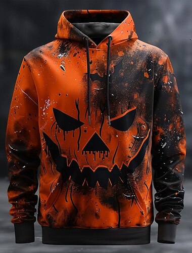  Kürbis Herren Modisch 3D-Druck Hoodie Sweatshirt Kapuze Halloween Hoodies Orange Mit Kapuze Tasche 3D-Druck Herbst Winter Designer Kapuzenpullover