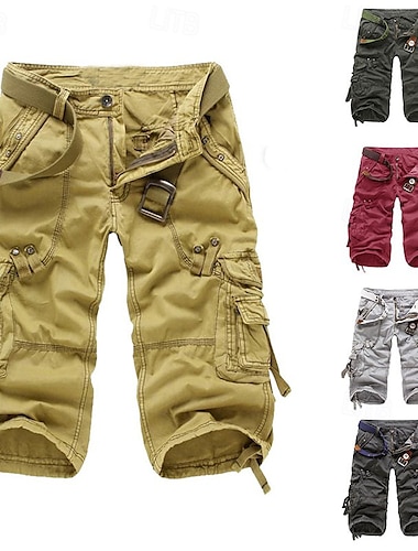  Hombre Pantalón Corto Cargo Pantalón corto Pantalones Capri Multi bolsillo Pierna recta Color sólido Comodidad Listo para vestir Medio corto Exterior Diario Deportes Elegante Amarillo Verde Ejército