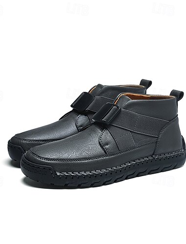  braune Stiefeletten aus Kunstleder für Herren mit handgefertigten Nähten, Riemen- und Schnallendetail für den Freizeit- und Outdoor-Stil