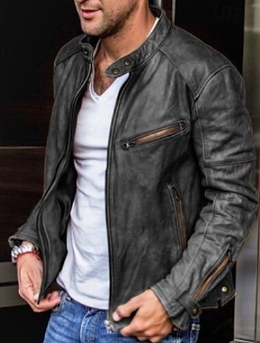  Herren Kunstlederjacke übergangsjacke Bikerjacke Vintage Lederjacke Urlaub Täglich Winddicht Warm Tasche Herbst Winter Einfach Mode Klassisch Stehkragen Regulär Kunstleder Schwarz Gelb Rot Braun