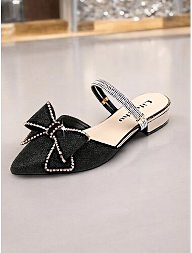  Mit Strasssteinen verzierte Pantoletten mit spitzer Spitze und Schleifendetail für Damen – elegante Slipper für den Abend und formelle Anlässe
