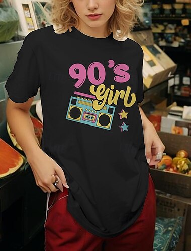  Retro Vintage T-Shirt Basic Tee 90er Jahre für Damen Erwachsene Hot Stamping Party Casual Daily Baumwollmischung