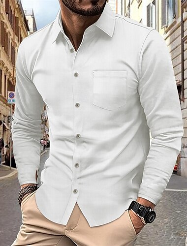  Men's Shirt Waffle Shirt Summer Shirt Casual Shirt Beach Shirt Button Up Shirt Black White Blue khaki Gray Long Sleeve Plain Lapel Vacation Hawaiian Button-Down Clothing Apparel Polyester Fashion