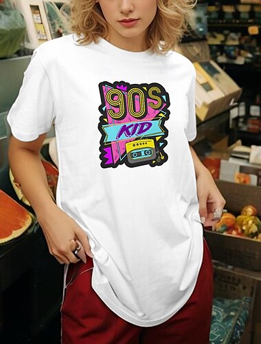  Retro Vintage T-Shirt Basic Tee 90er Jahre für Damen Erwachsene Hot Stamping Party Casual Daily Baumwollmischung