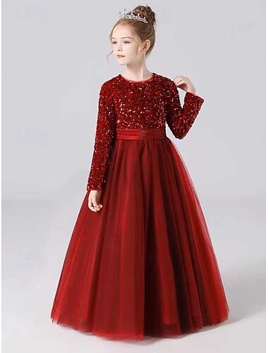  gaine longueur au sol robe de demoiselle d'honneur fête de mariage sofia rapunzel filles jolie robe de bal tulle avec nœud(s) coupe élégante 3-16 ans
