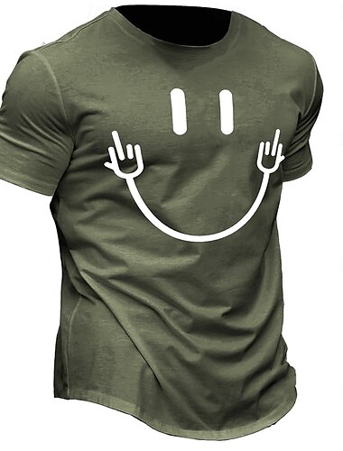  Herren Lächelndes Gesicht T Shirt Kurzarm T-Shirt 3D-Druck Rundhalsausschnitt Hemd Retro Vintage Brautkleider schlicht Strasse Casual Bar Grün Hellgrau Schwarz Grau Frühling Sommer Bekleidung S M L