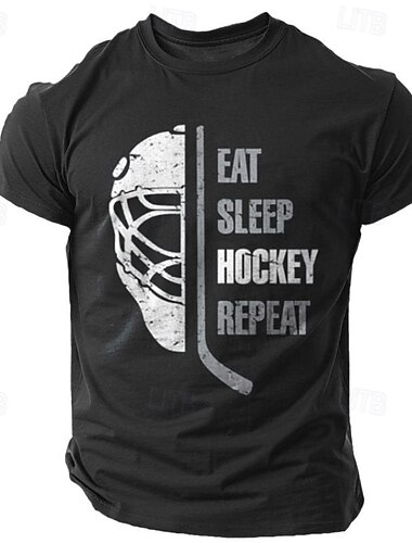  Herren Eishockey Buchstabendruck Sport T Shirt T-Shirt 100% Baumwolle Kurzarm Grafik Hemd Schwarz Weiß Armeegrün Bequemes T-Shirt Straße Sport im Freien Modedesigner-Kleidung