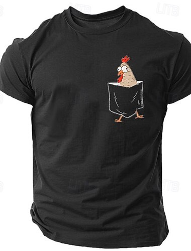  Herr Rolig Kyckling Ficka T-shirt T-tröja 100 % bomull Kortärmad Grafisk Skjorta Svart Vit Ljusblå Bekväm t-shirt Gata Utomhussport Modedesignerkläder