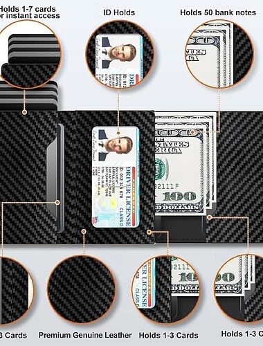  plånbok för män kreditkortshållare rfid blockerande pop up kortfodral slim 9-14 kort kapacitet id fönster