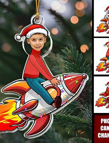  Persoonlijke Foto Kerstornamenten Acryl 2D Aangepaste Babygezicht Kerstboomornamenten Kerstdecoratie Hangende Hanger Cadeaus