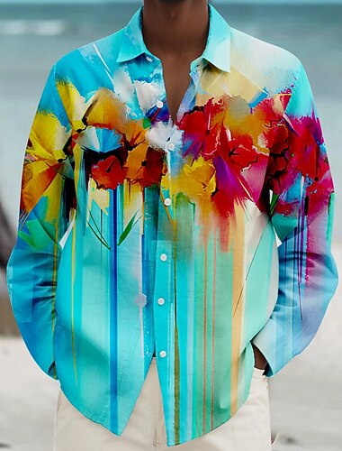  Homme Fleuri Fleurs tropicales Chemise de Plage Chemise hawaïenne Chemise Boutonnée manche longue Chemise Chemises à Col Hawaïen Occasionnel Vacances Quotidien Jaune Rouge Bleu S M L