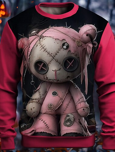  Spielzeugbär Herren Modisch 3D-Druck Sweatshirt Pullover Strassenmode Halloween Hoodies Rote Purpur Langarm Rundhalsausschnitt Herbst Winter Designer Kapuzenpullover