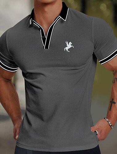  Herren Waffel-Poloshirts Golfshirt Kurzarm Polo-Shirts Hemden mit Kragen Lässig Urlaubskleidung Party-Outfits Knöpfe 3D-Druck Frühling & Sommer Blau Orange Grau